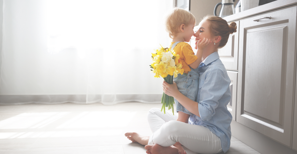 happy mom and child